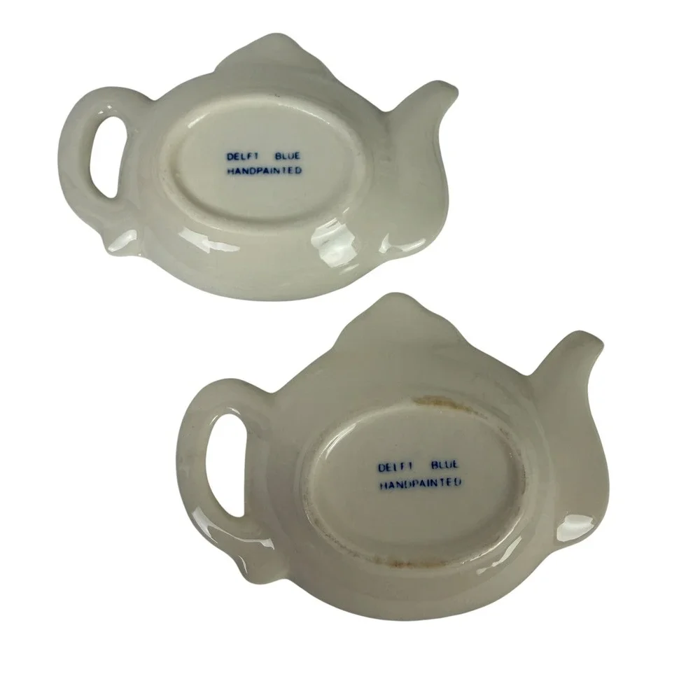 Delft Blue Handpainted Ceramic Teapot Tea Bag‎ Rests Windmill Set of 2